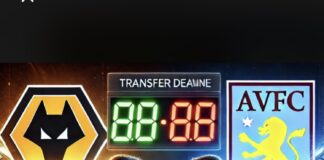 A dramatic football transfer battle illustration featuring Wolves and Aston Villa logos facing off, symbolizing a fierce competition for Kevin Danso before the transfer deadline.