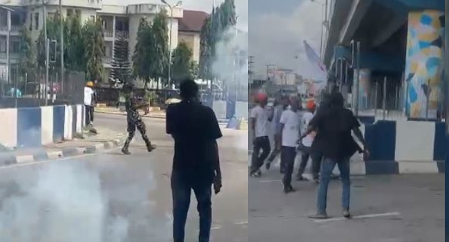 Police fire teargas at protesters in Rivers State on Monday, April 7, 2025