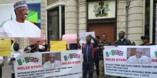 Nigerians protest at Nigerian High Commission in London demanding Mele Kyari’s deportation over oil corruption
